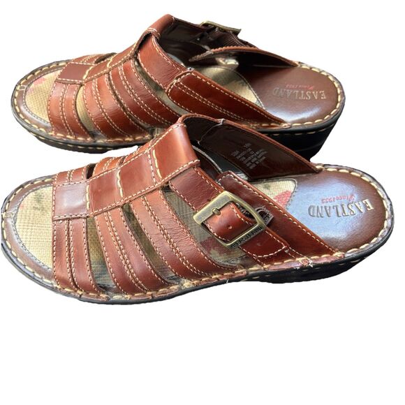 Eastland Women's Leather Sandals Size 10 Brown Fisherman Clogs Slip On Sandals - Picture 1 of 11